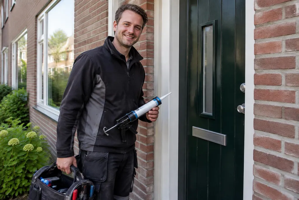 Vakman van Kitbedrijf Bilthoven bij de voordeur van een woning